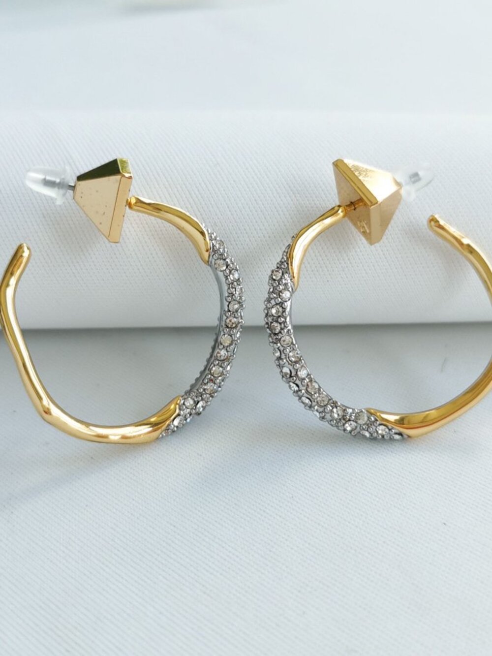 Alexis Bittar Gold and Silver Crystal Hoop Earrings